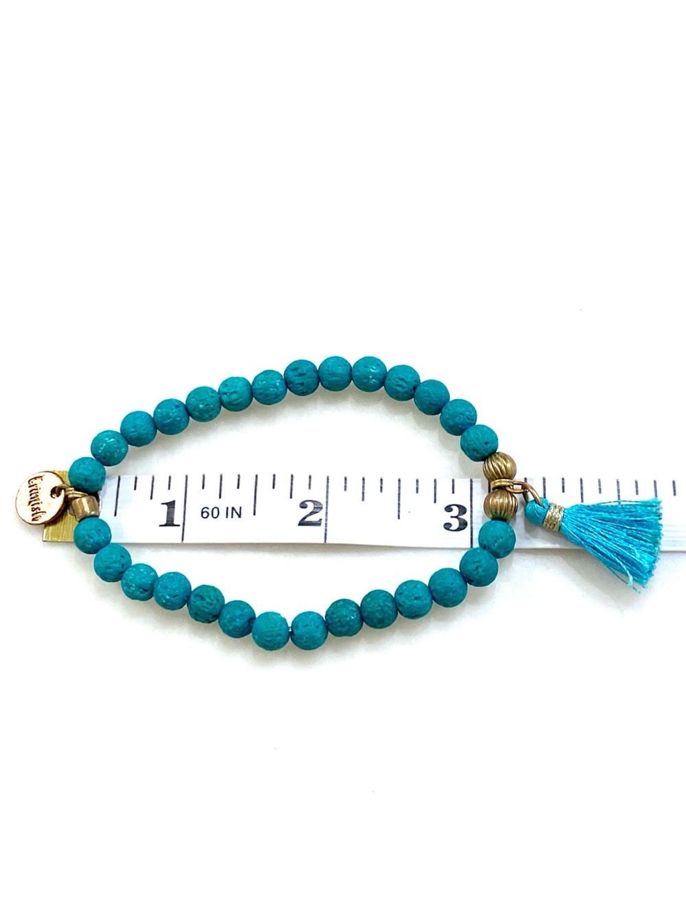 Erimish Turquoise Beaded Tassel Bracelet with Antique Gold Accents - Picture 5 of 5